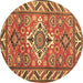 Round Machine Washable Geometric Brown Traditional Rug, wshtr282brn