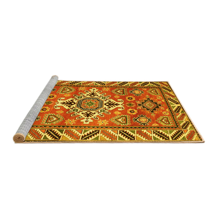 Sideview of Machine Washable Geometric Yellow Traditional Rug, wshtr282yw