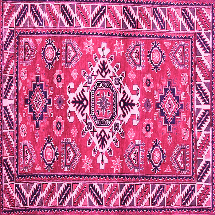 Square Machine Washable Geometric Pink Traditional Rug, wshtr282pnk