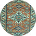 Round Machine Washable Geometric Light Blue Traditional Rug, wshtr282lblu