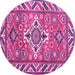 Round Machine Washable Geometric Purple Traditional Area Rugs, wshtr282pur