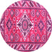 Round Machine Washable Geometric Pink Traditional Rug, wshtr282pnk