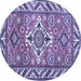 Round Geometric Blue Traditional Rug, tr282blu