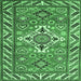 Square Machine Washable Geometric Emerald Green Traditional Area Rugs, wshtr282emgrn