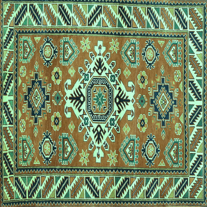 Square Machine Washable Geometric Turquoise Traditional Area Rugs, wshtr282turq