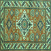 Square Machine Washable Geometric Turquoise Traditional Area Rugs, wshtr282turq