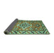 Sideview of Geometric Turquoise Traditional Rug, tr282turq