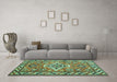 Machine Washable Geometric Turquoise Traditional Area Rugs in a Living Room,, wshtr282turq