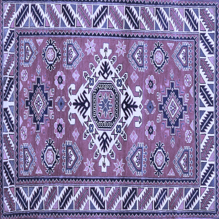 Square Machine Washable Geometric Blue Traditional Rug, wshtr282blu