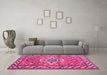 Machine Washable Geometric Pink Traditional Rug in a Living Room, wshtr282pnk