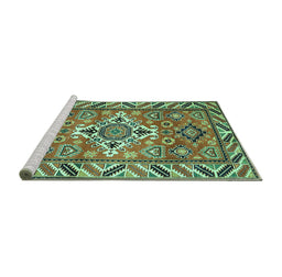 Sideview of Machine Washable Geometric Turquoise Traditional Area Rugs, wshtr282turq