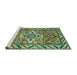 Sideview of Machine Washable Geometric Turquoise Traditional Area Rugs, wshtr282turq