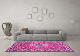 Machine Washable Geometric Purple Traditional Area Rugs in a Living Room, wshtr282pur