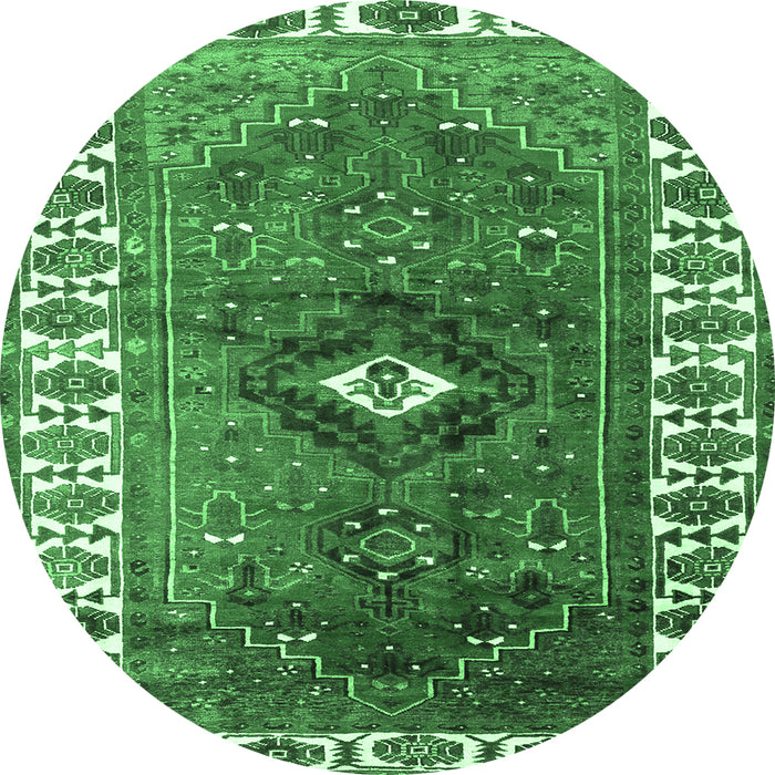 Round Persian Emerald Green Traditional Rug, tr2830emgrn