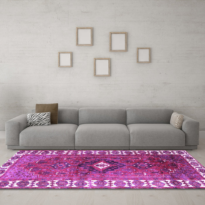 Machine Washable Persian Purple Traditional Area Rugs in a Living Room, wshtr2830pur