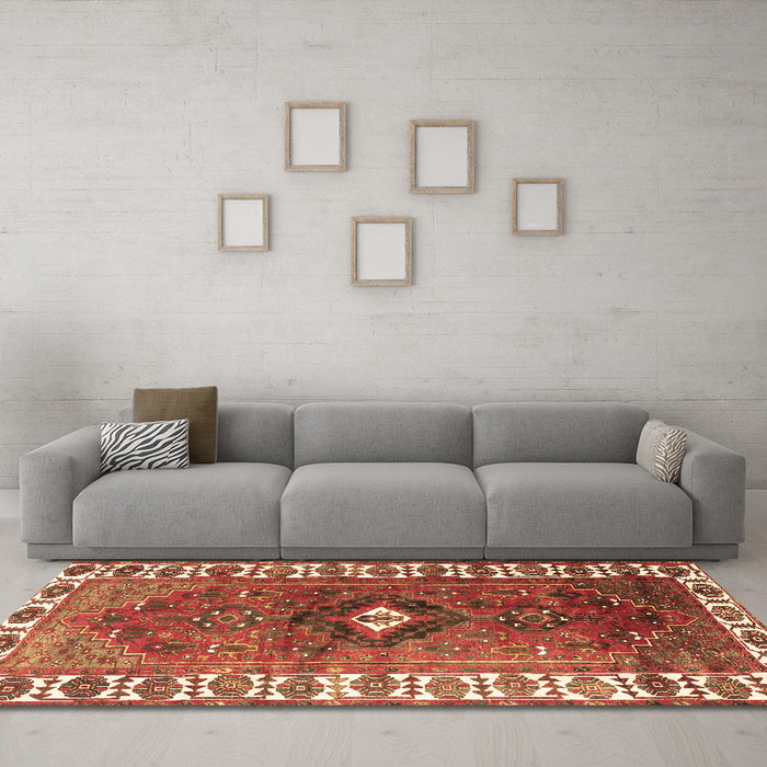 Machine Washable Persian Brown Traditional Rug in a Living Room,, wshtr2830brn