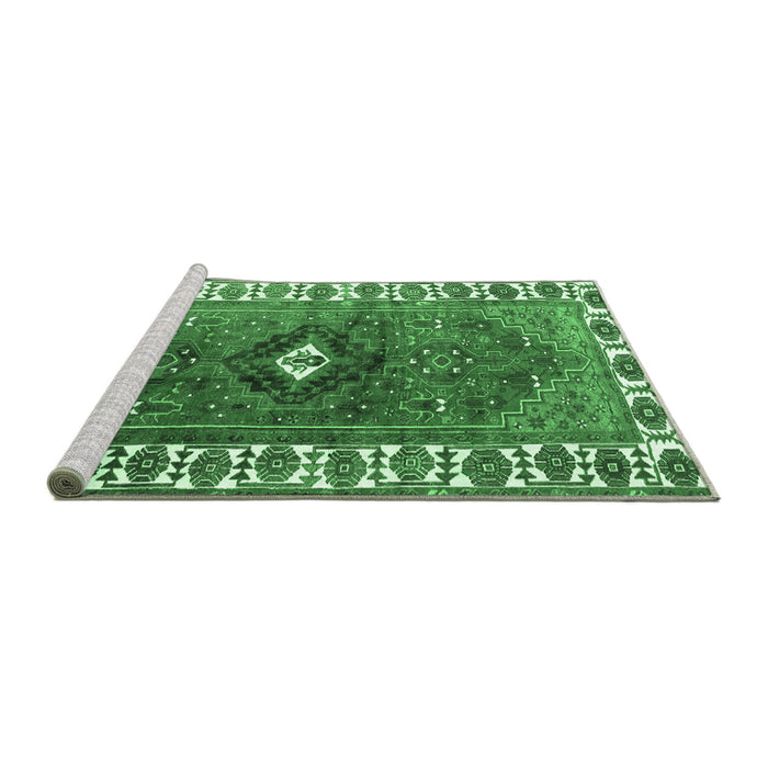 Sideview of Machine Washable Persian Emerald Green Traditional Area Rugs, wshtr2830emgrn