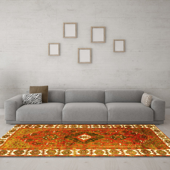 Machine Washable Persian Yellow Traditional Rug in a Living Room, wshtr2830yw