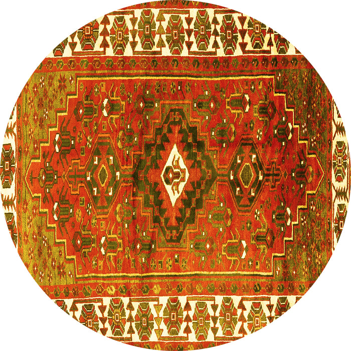 Round Machine Washable Persian Yellow Traditional Rug, wshtr2830yw
