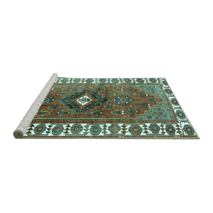 Sideview of Machine Washable Persian Turquoise Traditional Area Rugs, wshtr2830turq