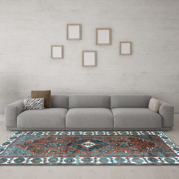 Machine Washable Persian Light Blue Traditional Rug in a Living Room, wshtr2830lblu