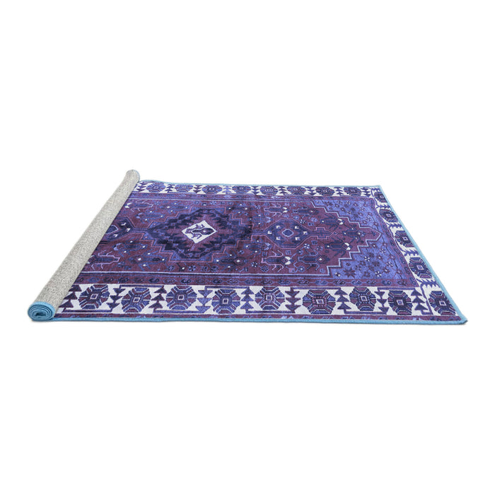 Sideview of Machine Washable Persian Blue Traditional Rug, wshtr2830blu