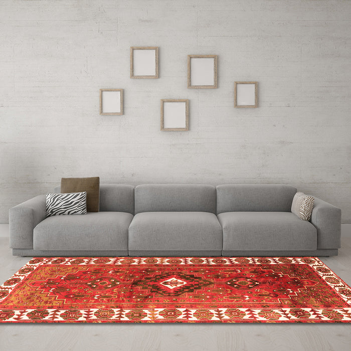 Machine Washable Persian Orange Traditional Area Rugs in a Living Room, wshtr2830org