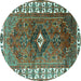 Round Machine Washable Persian Turquoise Traditional Area Rugs, wshtr2830turq