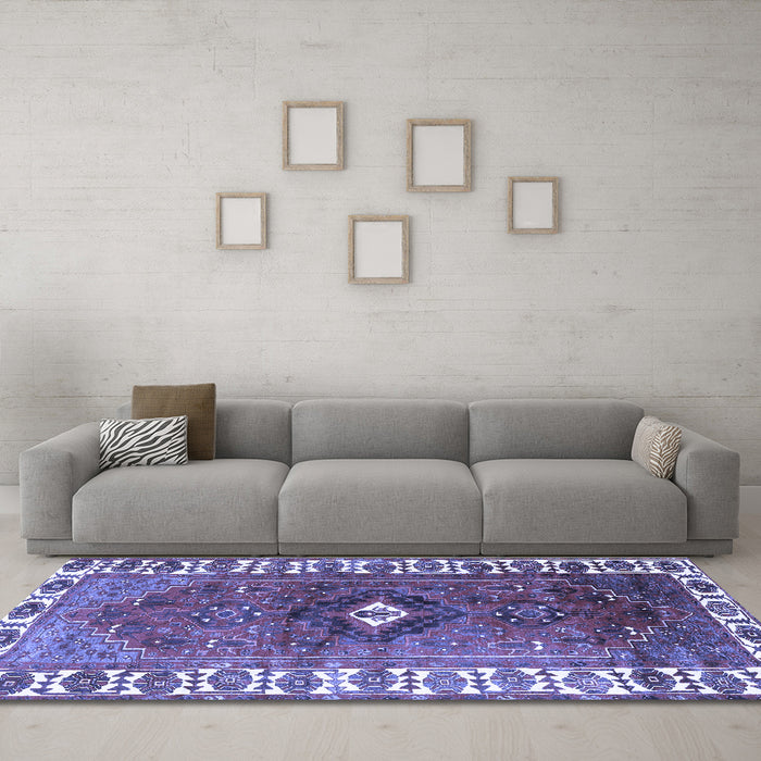 Machine Washable Persian Blue Traditional Rug in a Living Room, wshtr2830blu
