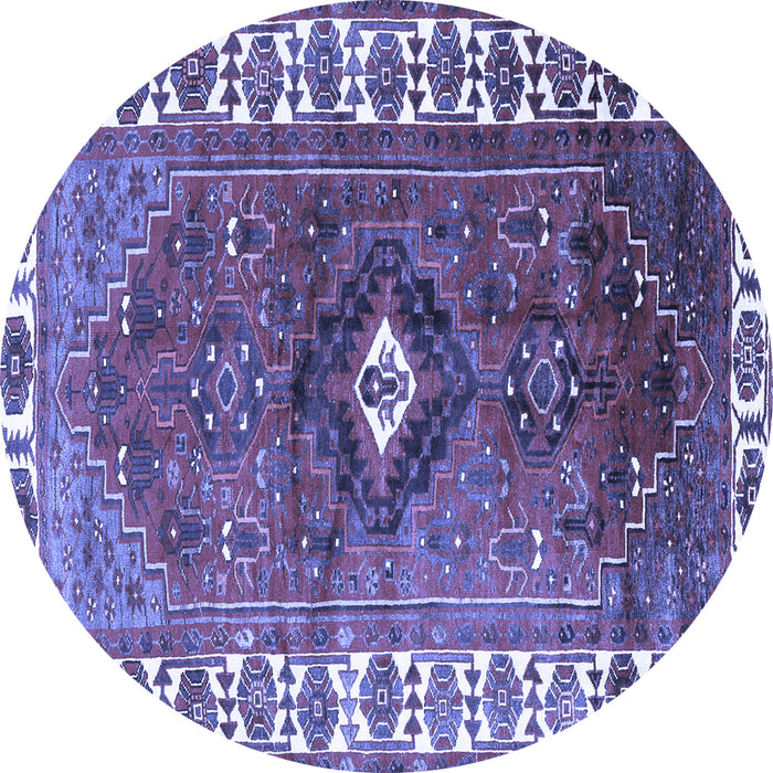 Round Machine Washable Persian Blue Traditional Rug, wshtr2830blu