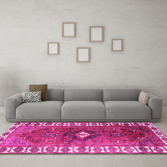 Machine Washable Persian Pink Traditional Rug in a Living Room, wshtr2830pnk