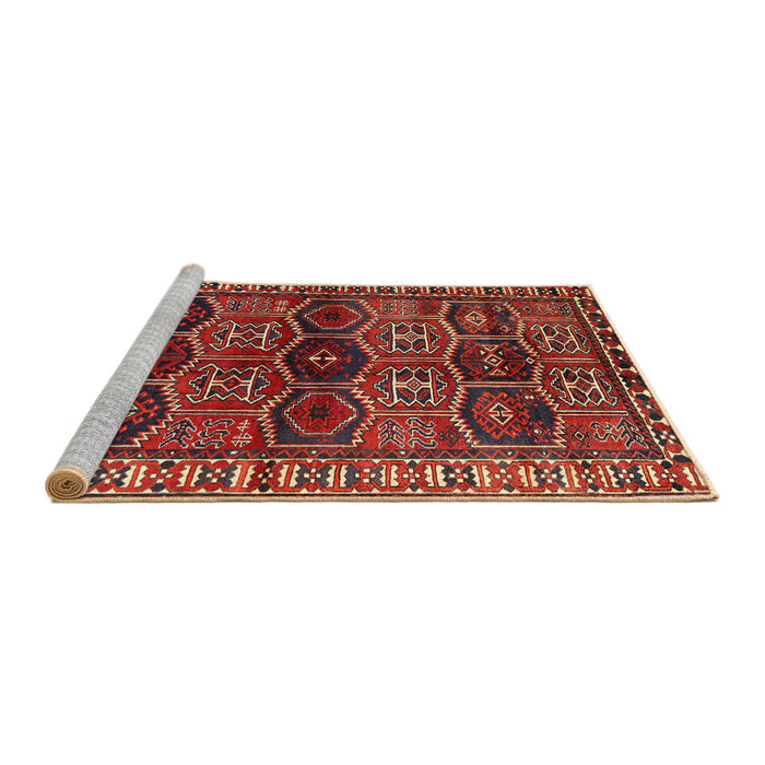 Sideview of Machine Washable Traditional Dark Gold Brown Rug, wshtr2831