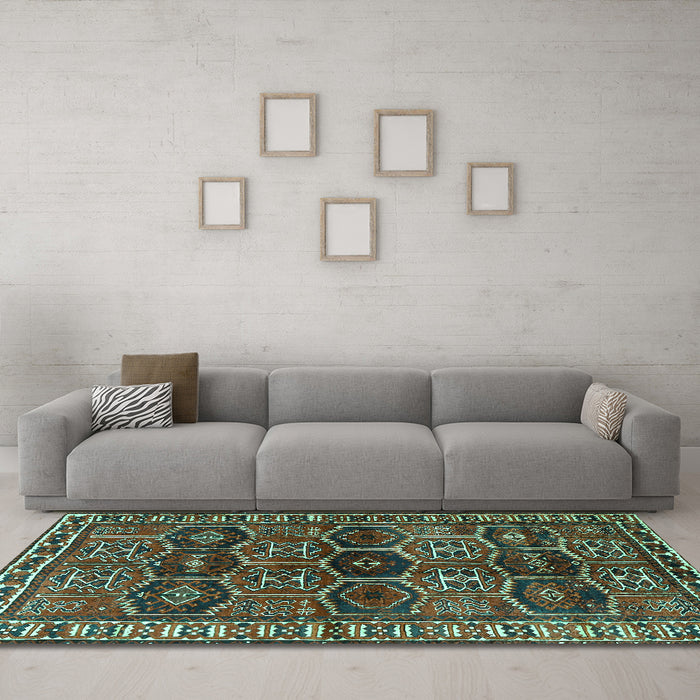 Machine Washable Persian Turquoise Traditional Area Rugs in a Living Room,, wshtr2831turq