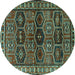 Round Machine Washable Persian Turquoise Traditional Area Rugs, wshtr2831turq