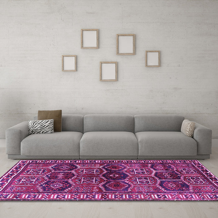 Machine Washable Persian Purple Traditional Area Rugs in a Living Room, wshtr2831pur