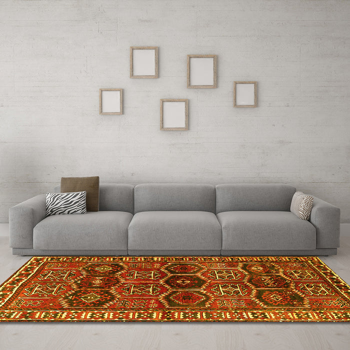 Machine Washable Persian Yellow Traditional Rug in a Living Room, wshtr2831yw