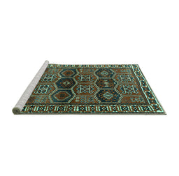 Sideview of Machine Washable Persian Turquoise Traditional Area Rugs, wshtr2831turq