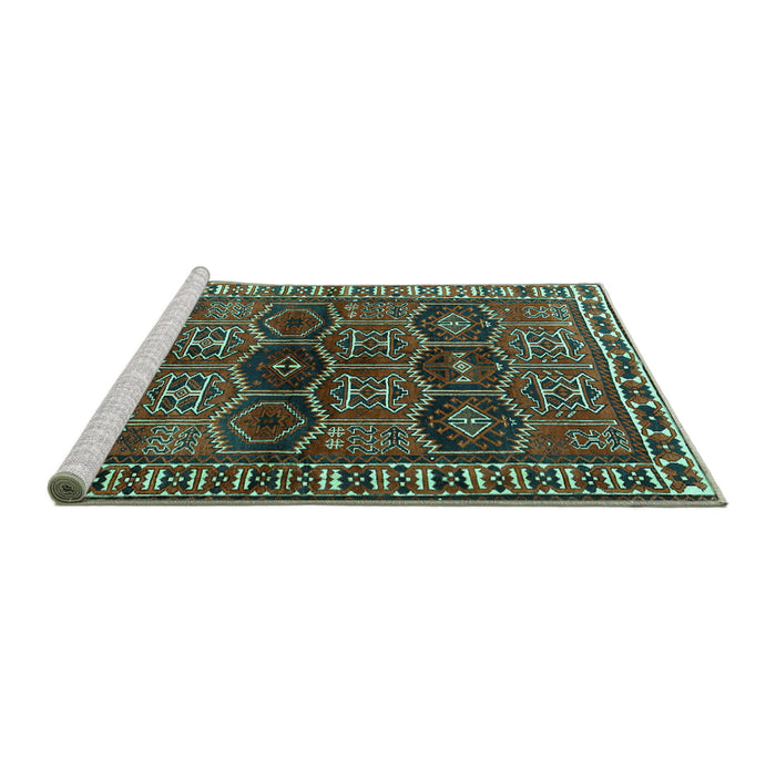 Sideview of Machine Washable Persian Turquoise Traditional Area Rugs, wshtr2831turq