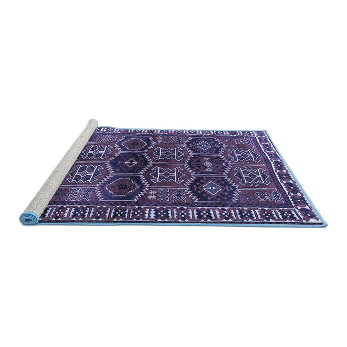 Sideview of Machine Washable Persian Blue Traditional Rug, wshtr2831blu