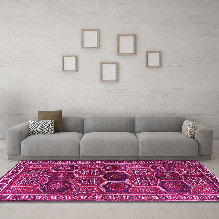 Machine Washable Persian Pink Traditional Rug in a Living Room, wshtr2831pnk