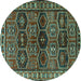 Round Persian Turquoise Traditional Rug, tr2831turq