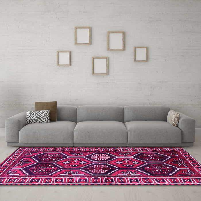 Machine Washable Persian Pink Traditional Rug in a Living Room, wshtr2832pnk