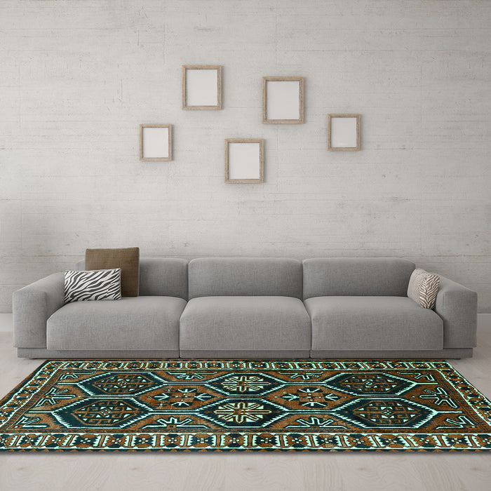 Machine Washable Persian Turquoise Traditional Area Rugs in a Living Room,, wshtr2832turq