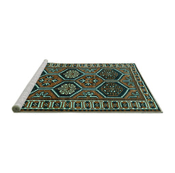 Sideview of Machine Washable Persian Turquoise Traditional Area Rugs, wshtr2832turq