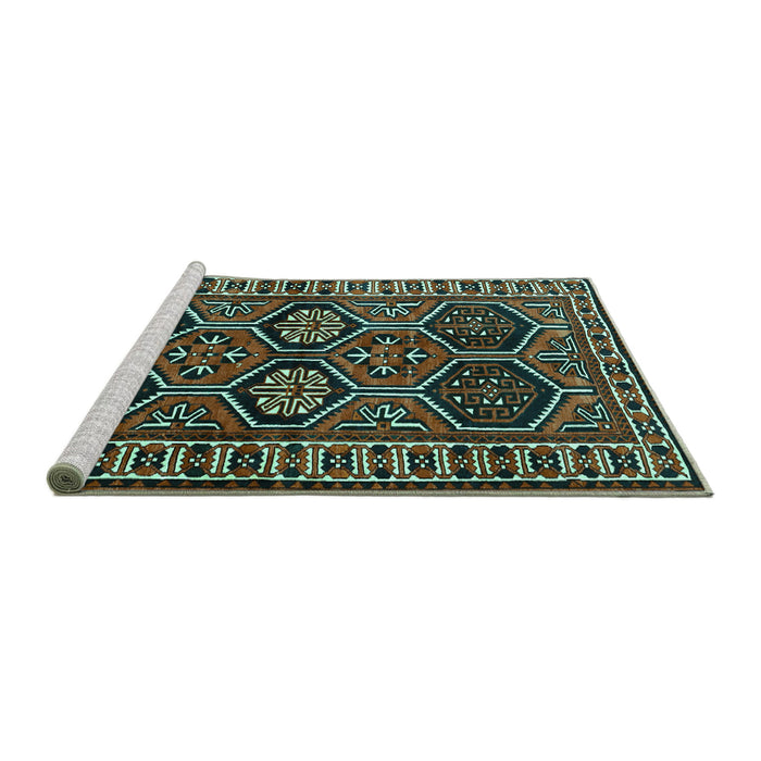 Sideview of Machine Washable Persian Turquoise Traditional Area Rugs, wshtr2832turq