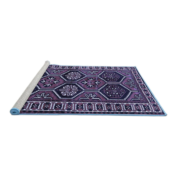 Sideview of Machine Washable Persian Blue Traditional Rug, wshtr2832blu