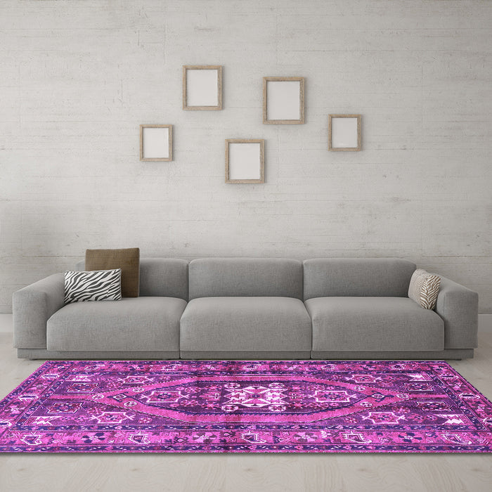 Machine Washable Persian Purple Traditional Area Rugs in a Living Room, wshtr2833pur
