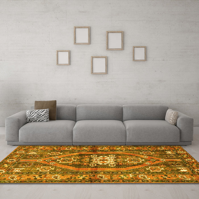 Machine Washable Persian Yellow Traditional Rug in a Living Room, wshtr2833yw