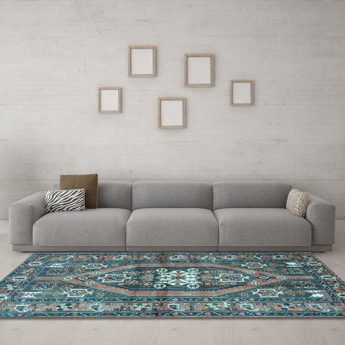 Machine Washable Persian Light Blue Traditional Rug in a Living Room, wshtr2833lblu