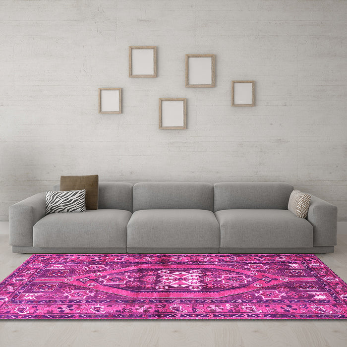 Machine Washable Persian Pink Traditional Rug in a Living Room, wshtr2833pnk